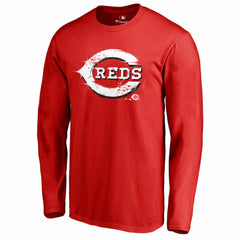 Cincinnati Reds Splatter Logo Long Sleeve T-Shirt - Red - MLB Sale