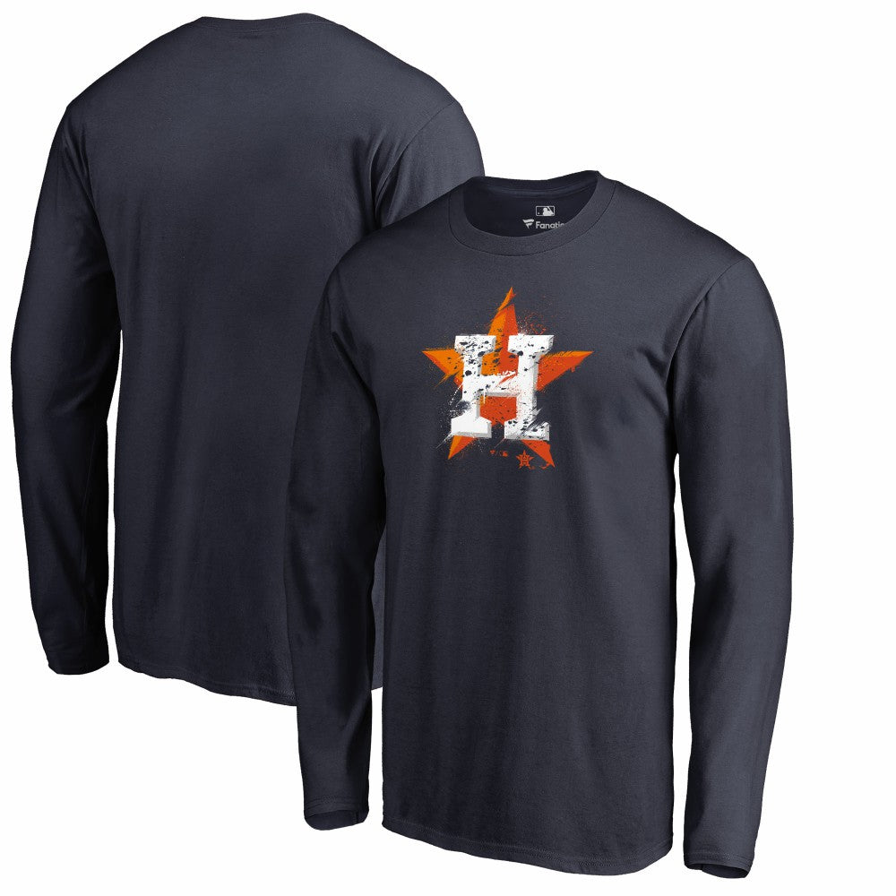 Houston Astros Splatter Logo Long Sleeve T-Shirt - Navy - MLB on Sale