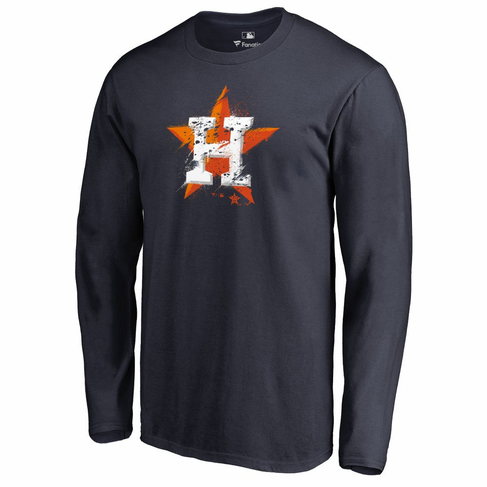 Houston Astros Splatter Logo Long Sleeve T-Shirt - Navy - MLB on Sale