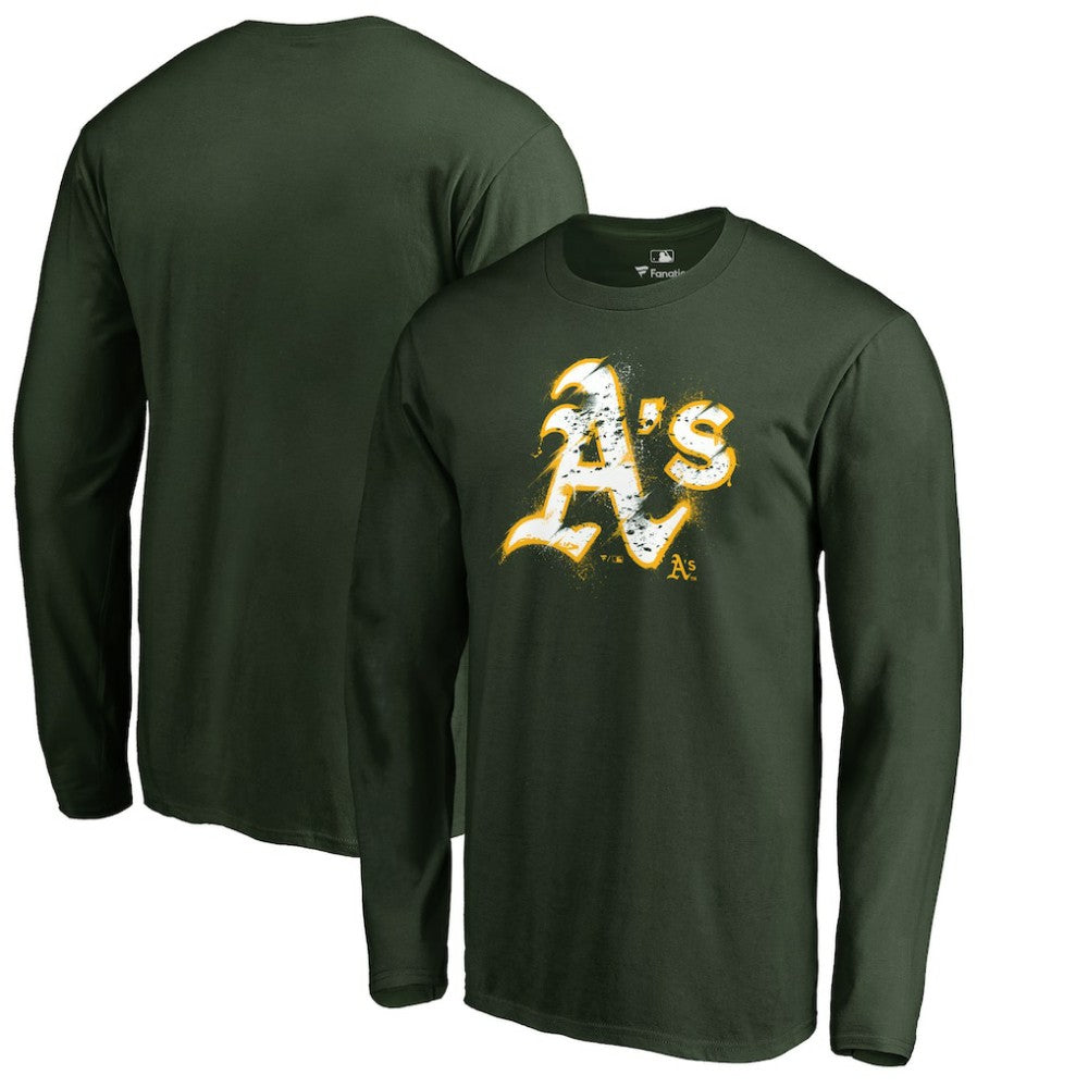 Athletics Splatter Logo Long Sleeve T-Shirt - Green - MLB on Sale