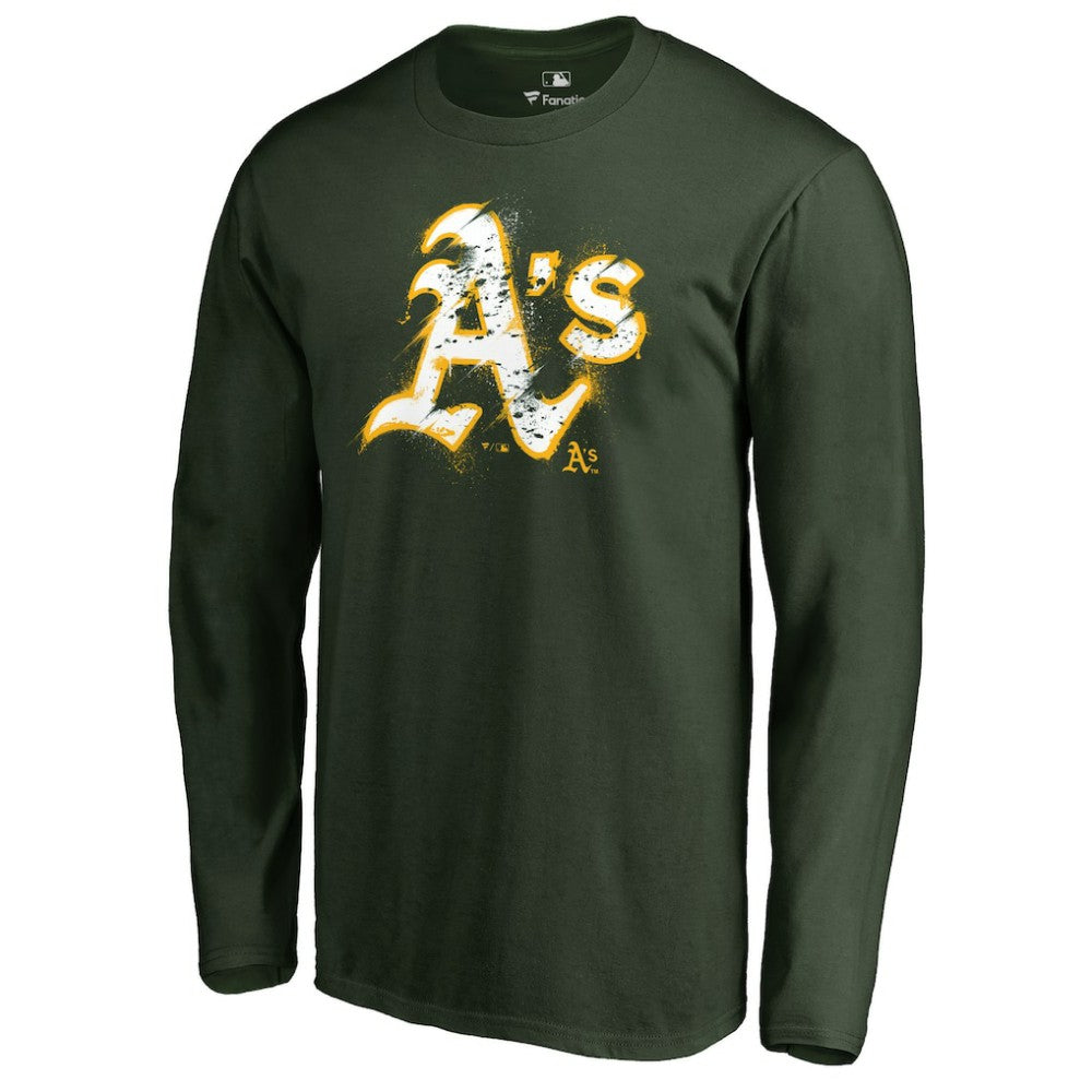 Athletics Splatter Logo Long Sleeve T-Shirt - Green - MLB on Sale