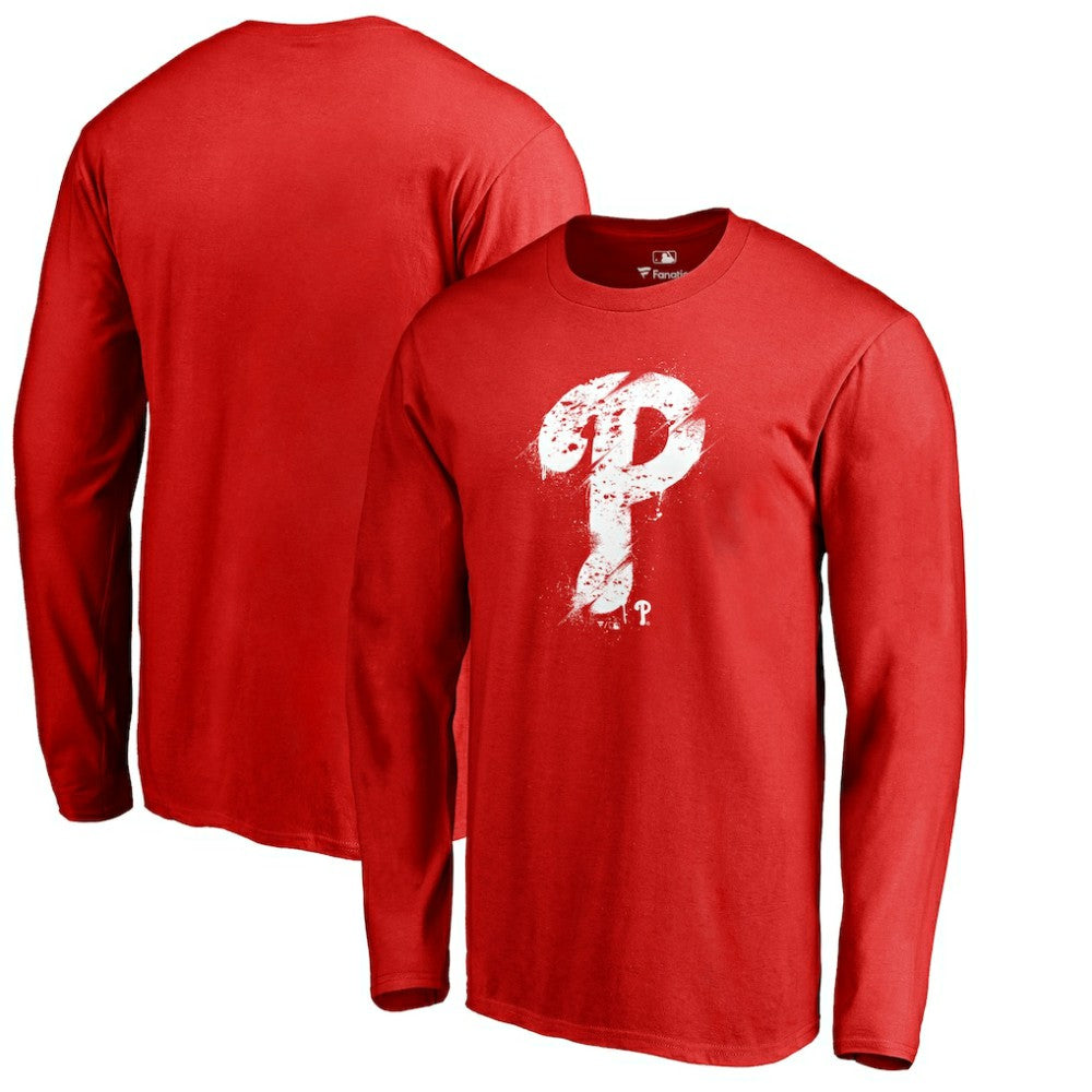 Philadelphia Phillies Splatter Logo Long Sleeve T-Shirt - Red - MLB Lifestyle