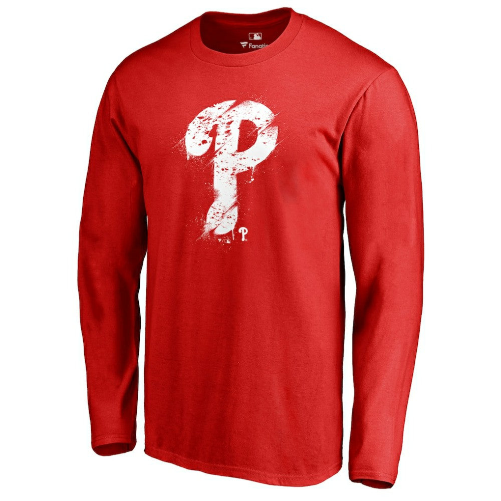Philadelphia Phillies Splatter Logo Long Sleeve T-Shirt - Red - MLB Lifestyle