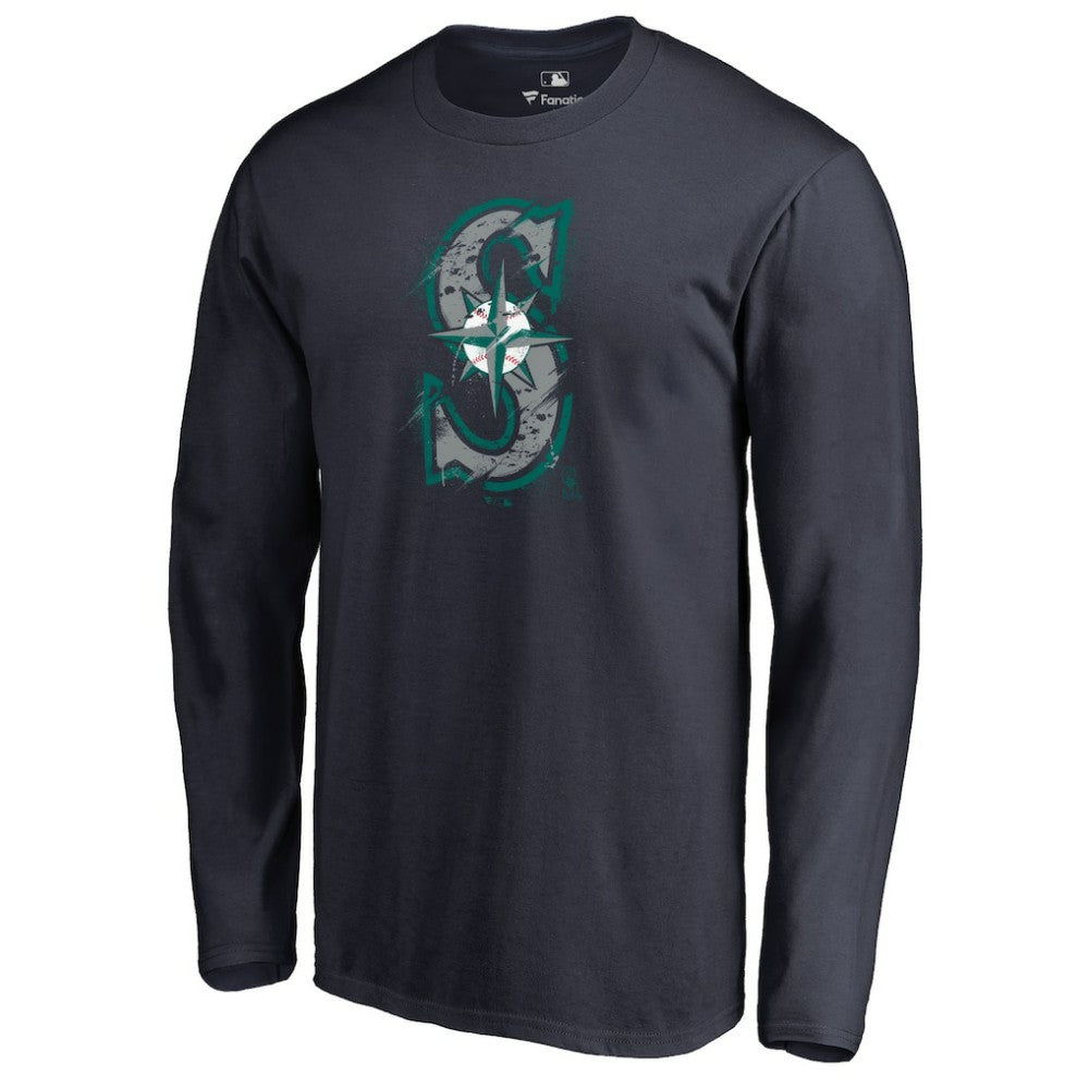 Seattle Mariners Splatter Logo Long Sleeve T-Shirt - Navy - MLB Lifestyle