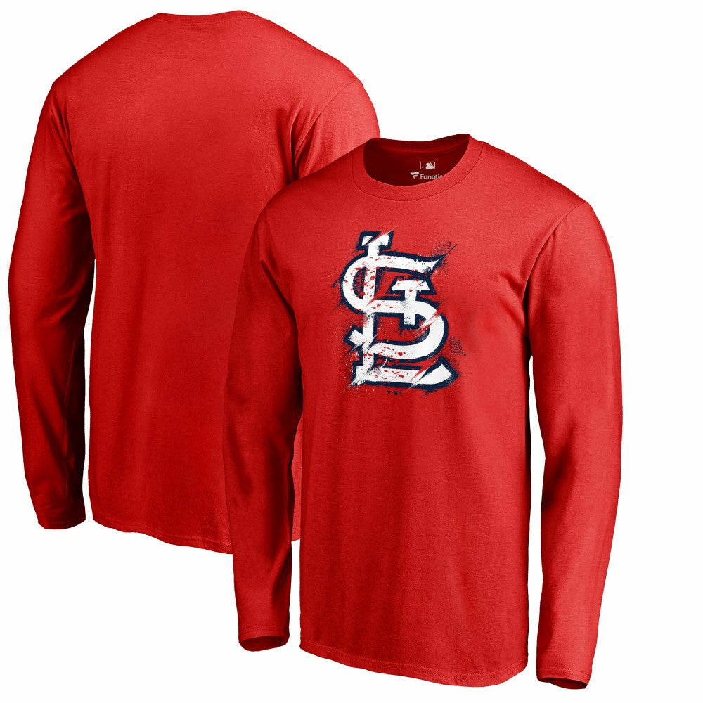 St. Louis Cardinals Splatter Logo Long Sleeve T-Shirt - Red - MLB Lifestyle