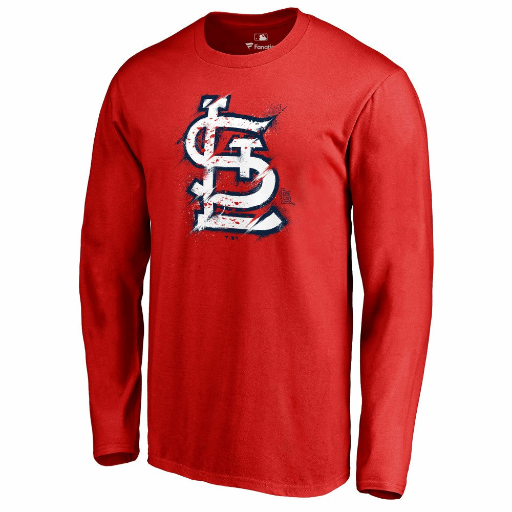 St. Louis Cardinals Splatter Logo Long Sleeve T-Shirt - Red - MLB Lifestyle