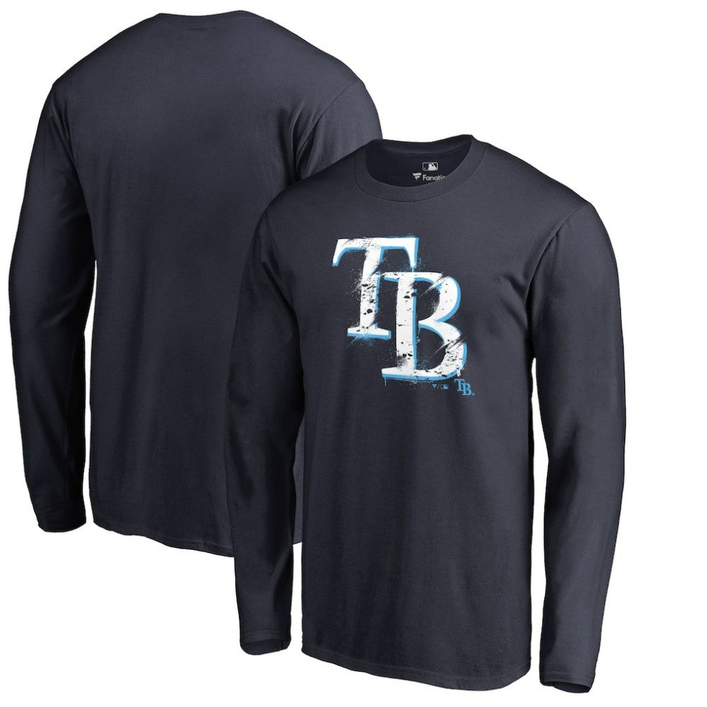 Tampa Bay Rays Splatter Logo Long Sleeve T-Shirt - Navy - MLB Lifestyle