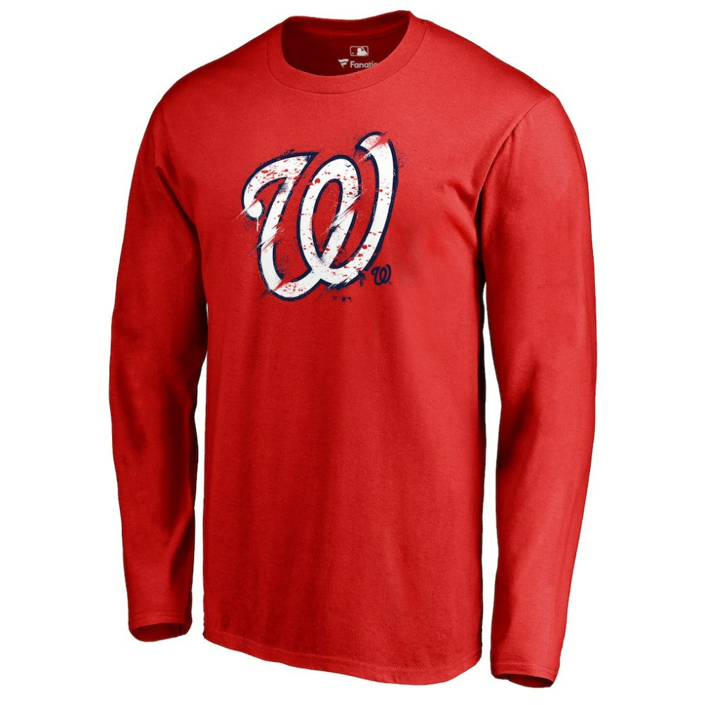 Washington Nationals Splatter Logo Long Sleeve T-Shirt - Red - MLB on Sale