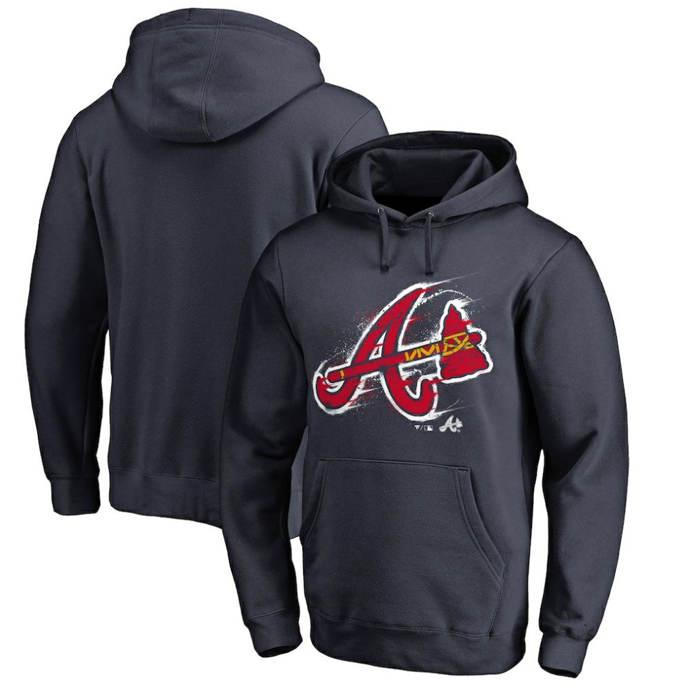 Atlanta Braves Splatter Logo Pullover Hoodie - Navy - MLB Sale