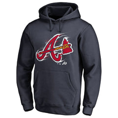 Atlanta Braves Splatter Logo Pullover Hoodie - Navy - MLB Sale