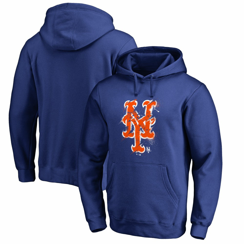 New York Mets Splatter Logo Pullover Hoodie - Royal - MLB on Sale