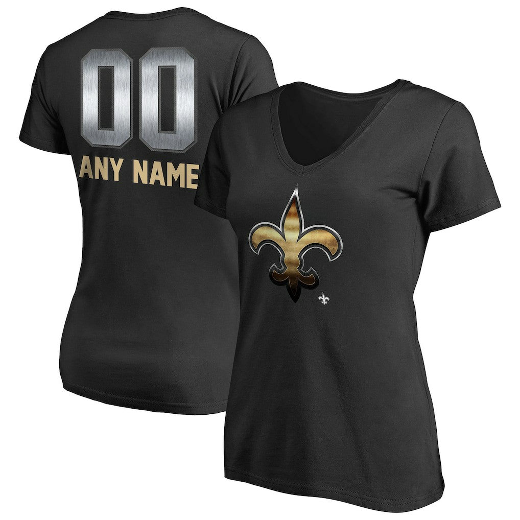 New Orleans Saints Women's Personalized Midnight Mascot T-Shirt Black