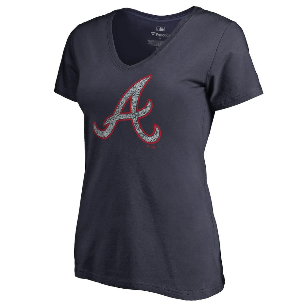 Atlanta Braves Women's Static Logo V-Neck T-Shirt - Navy - MLB Lifestyle
