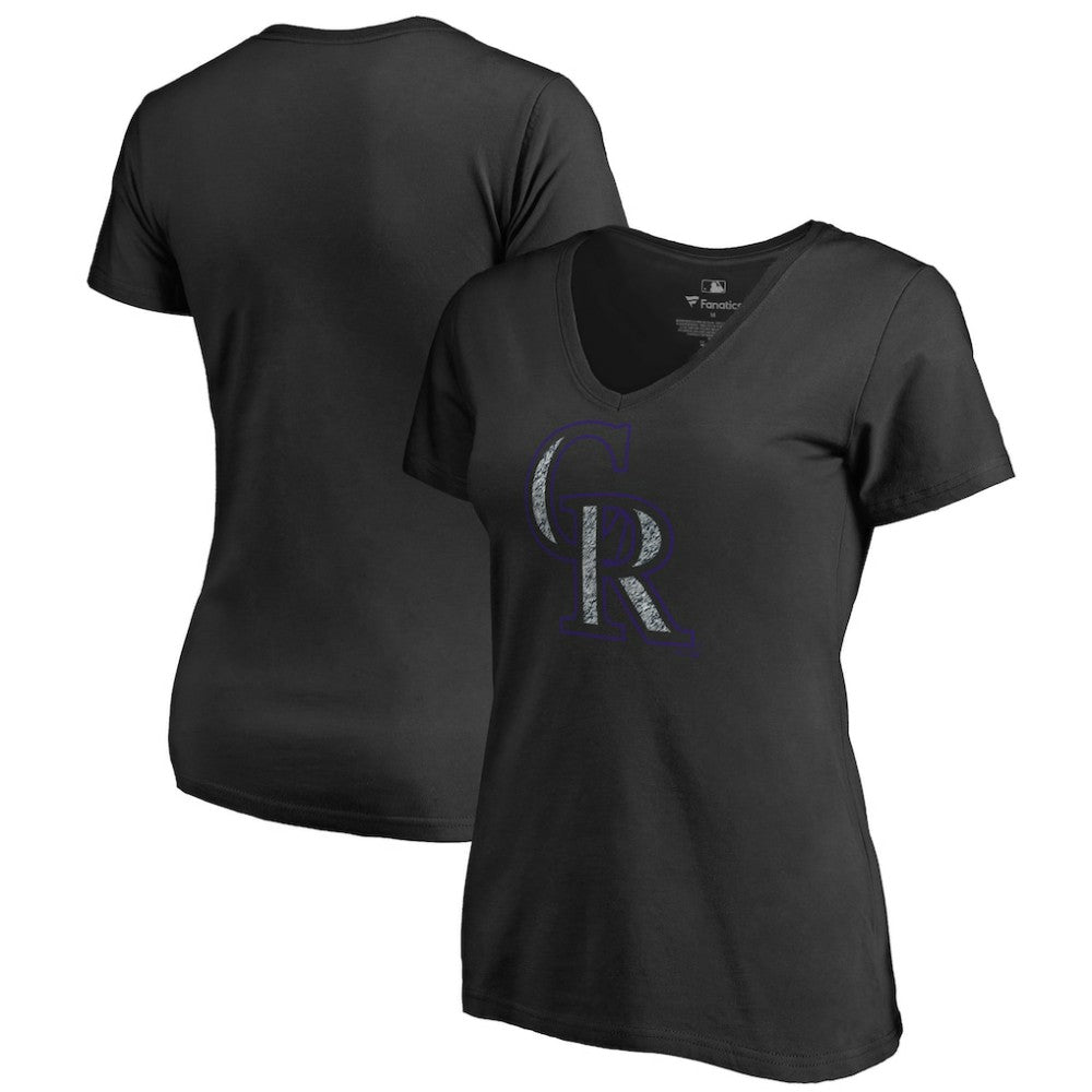Colorado Rockies Women's Static Logo V-Neck T-Shirt - Black - MLB Lifestyle