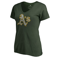 Athletics Women's Static Logo V-Neck T-Shirt - Green - MLB Sale