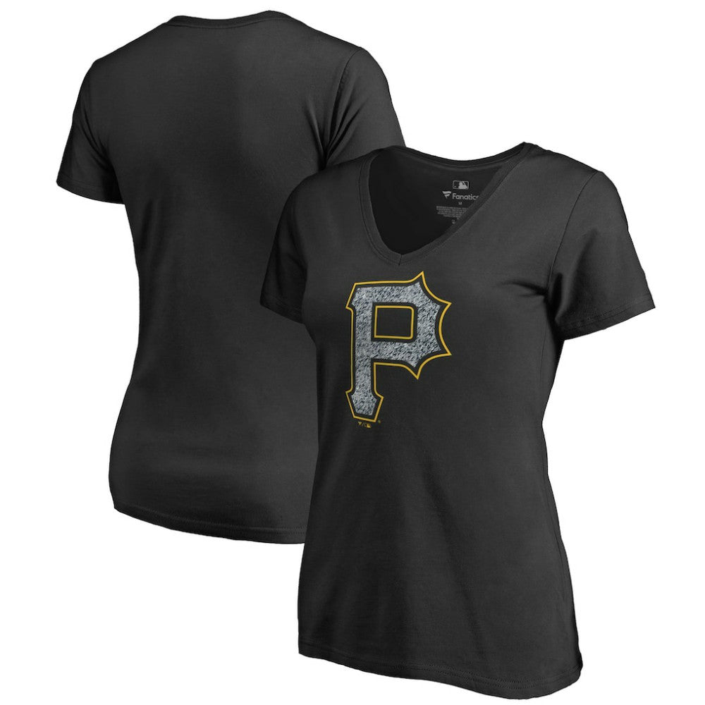 Pittsburgh Pirates Women's Static Logo V-Neck T-Shirt - Black - MLB Lifestyle