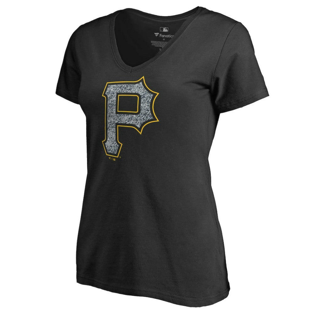 Pittsburgh Pirates Women's Static Logo V-Neck T-Shirt - Black - MLB Lifestyle