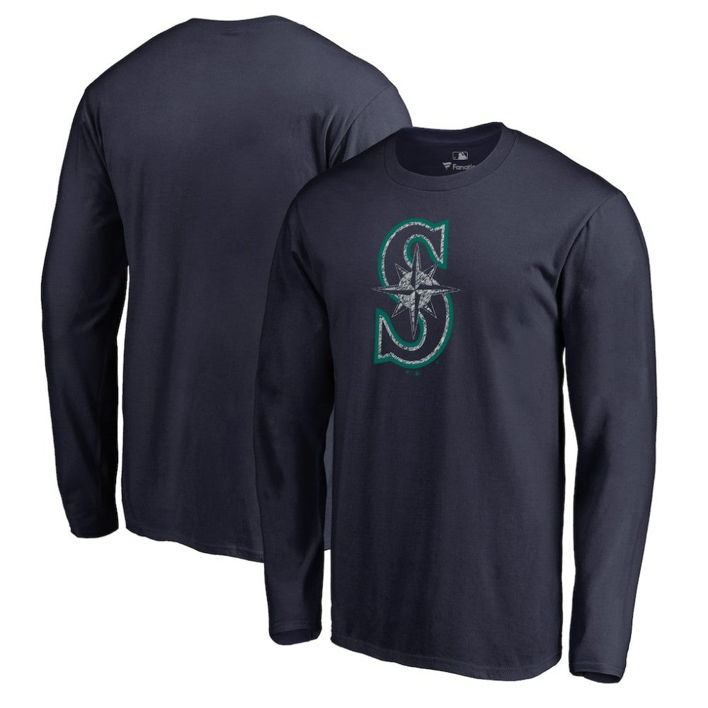 Seattle Mariners Static Logo Long Sleeve T-Shirt - Navy - MLB on Sale