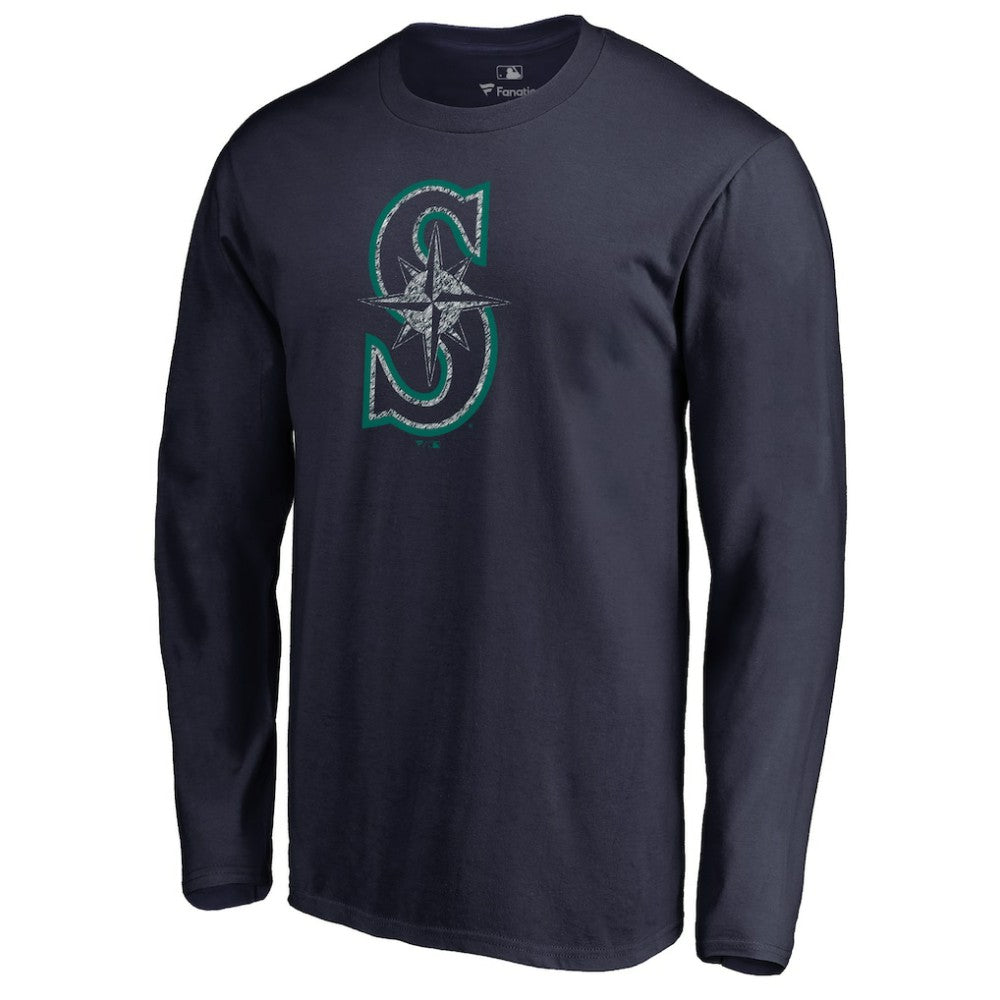 Seattle Mariners Static Logo Long Sleeve T-Shirt - Navy - MLB on Sale