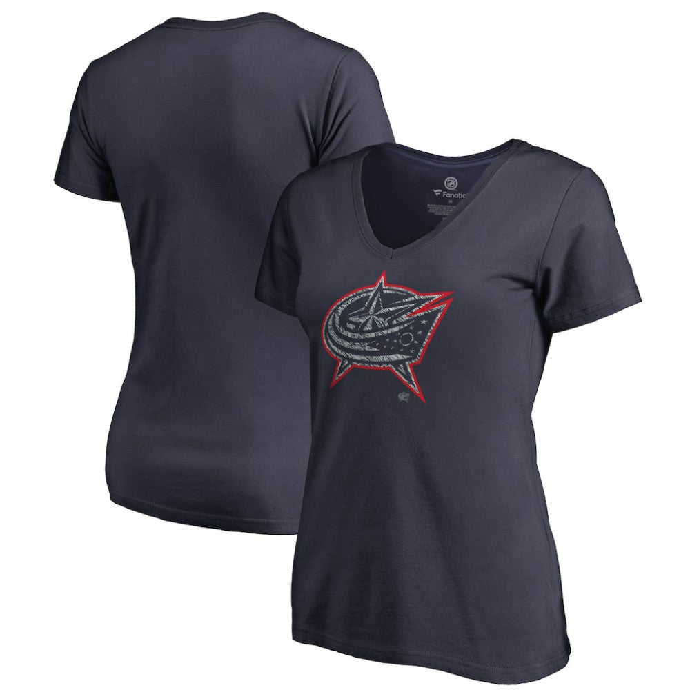 Columbus Blue Jackets Women's Static Logo V-Neck T-Shirt - Navy - NHL 2926733