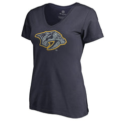 Nashville Predators Women's Static Logo V-Neck T-Shirt - Navy - NHL 2926741