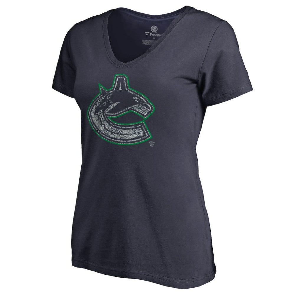 Vancouver Canucks Women's Static Logo V-Neck T-Shirt - Navy - NHL 2926752