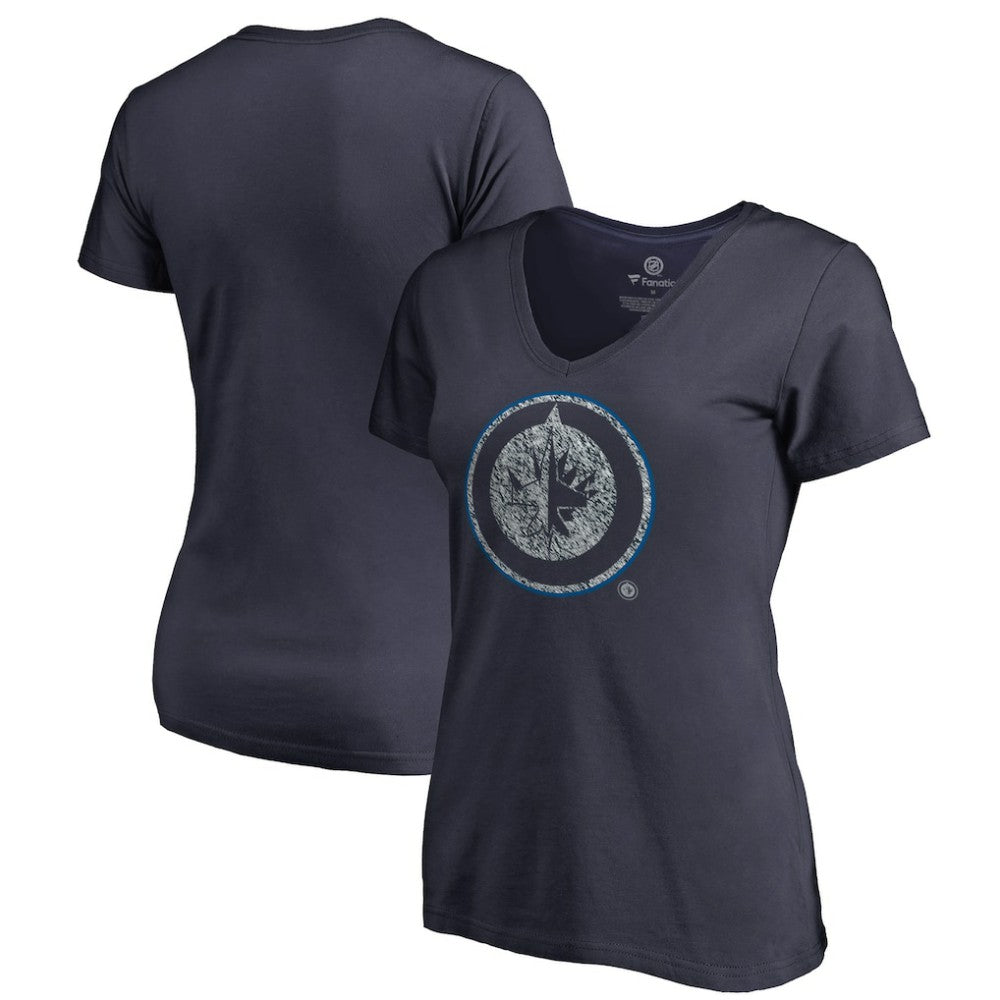 Winnipeg Jets Women's Static Logo V-Neck T-Shirt - Navy - NHL 2926757