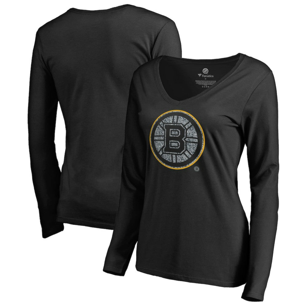 Boston Bruins Women's Static Logo Long Sleeve V-Neck T-Shirt - Black - NHL 2926760