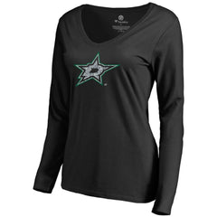 Dallas Stars Women's Static Logo Long Sleeve V-Neck T-Shirt - Black - NHL 2926767