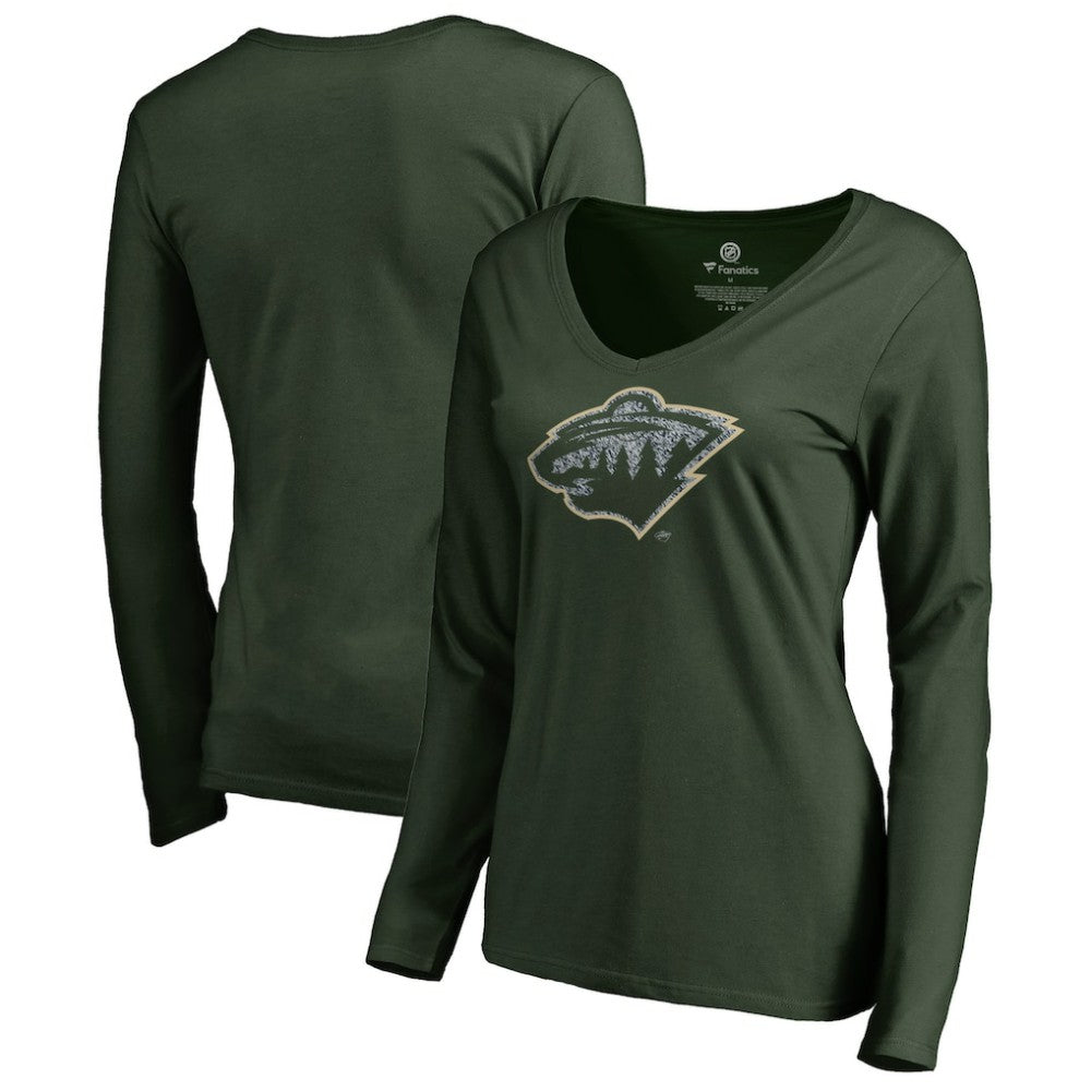 Minnesota Wild Women's Static Logo Long Sleeve V-Neck T-Shirt - Green - NHL 2926773