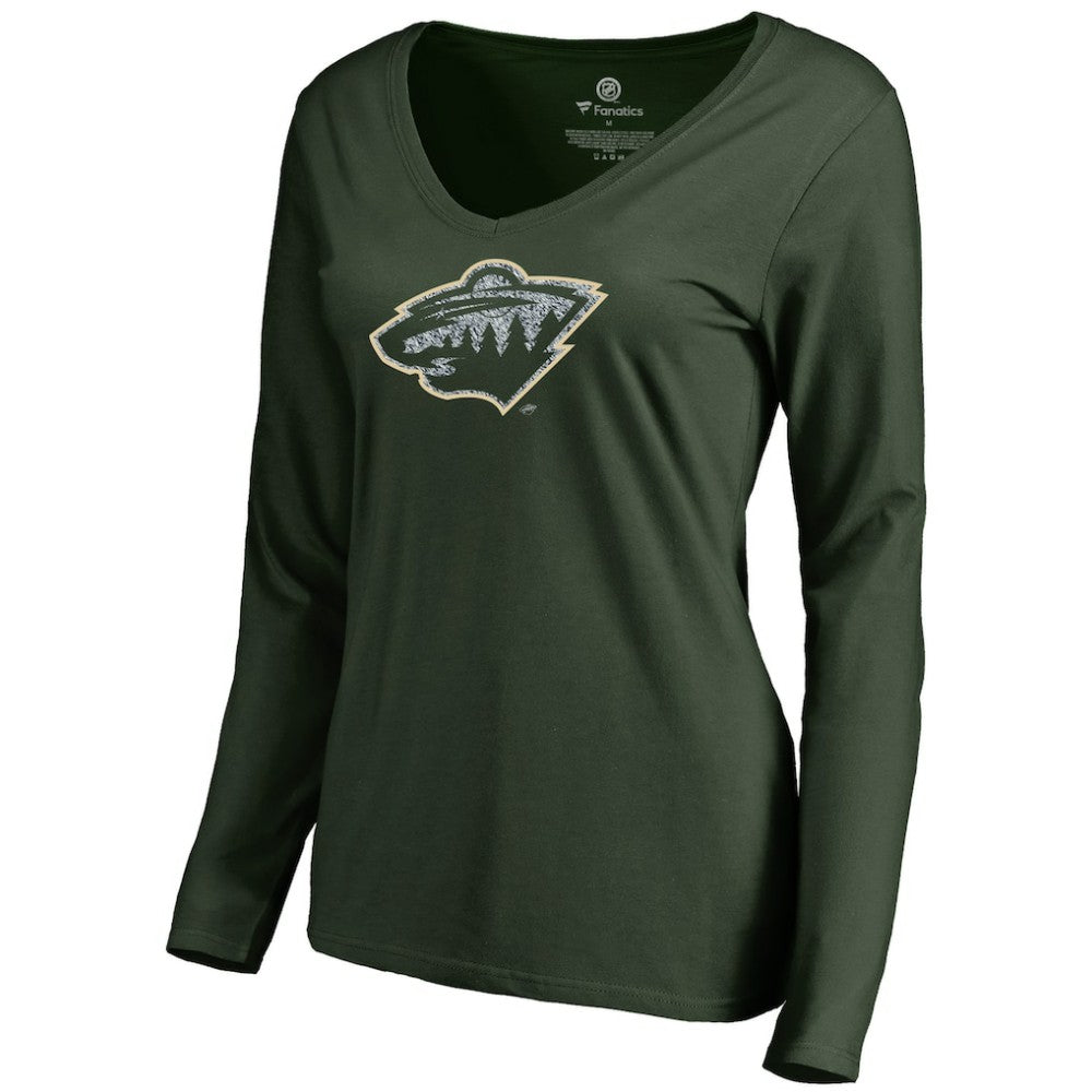 Minnesota Wild Women's Static Logo Long Sleeve V-Neck T-Shirt - Green - NHL 2926773
