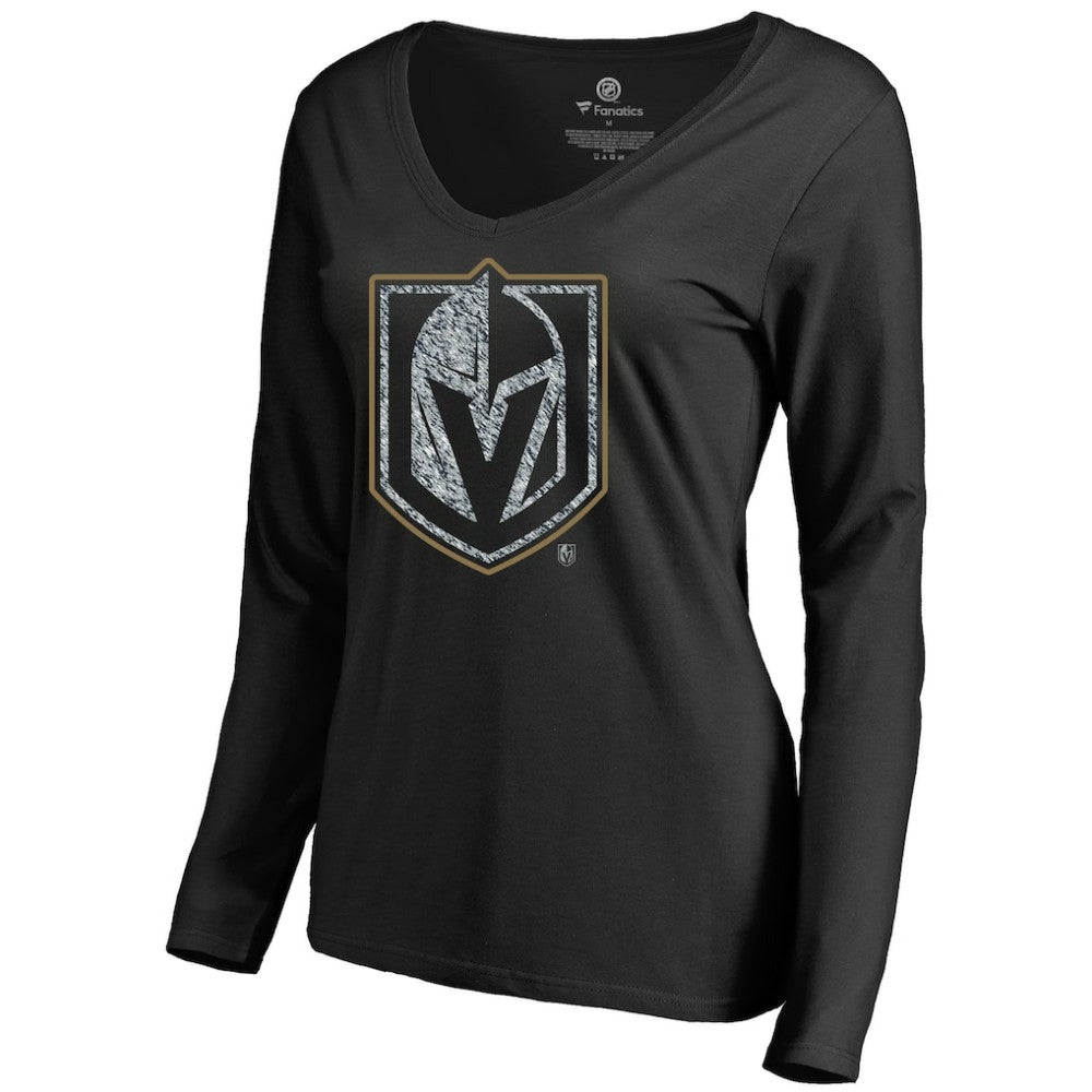 Vegas Golden Knights Women's Static Logo Long Sleeve V-Neck T-Shirt - Black - NHL 2926789