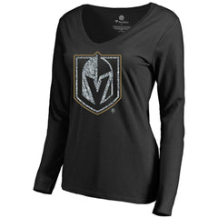 Vegas Golden Knights Women's Static Logo Long Sleeve V-Neck T-Shirt - Black - NHL 2926789