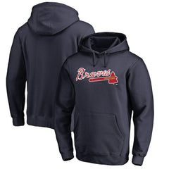 Atlanta Braves Official Wordmark Fitted Pullover Hoodie - Navy - MLB Lifestyle