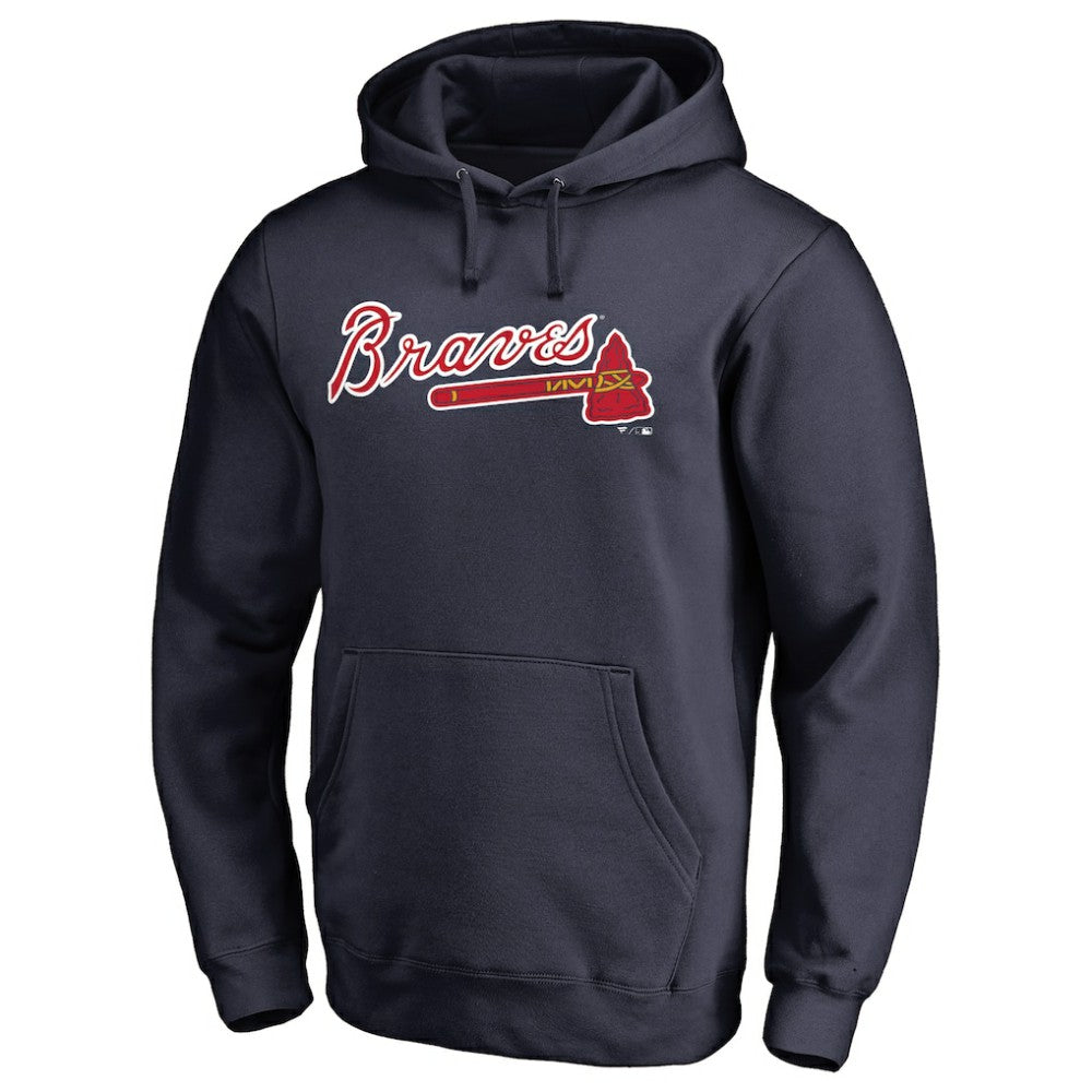 Atlanta Braves Official Wordmark Fitted Pullover Hoodie - Navy - MLB Lifestyle