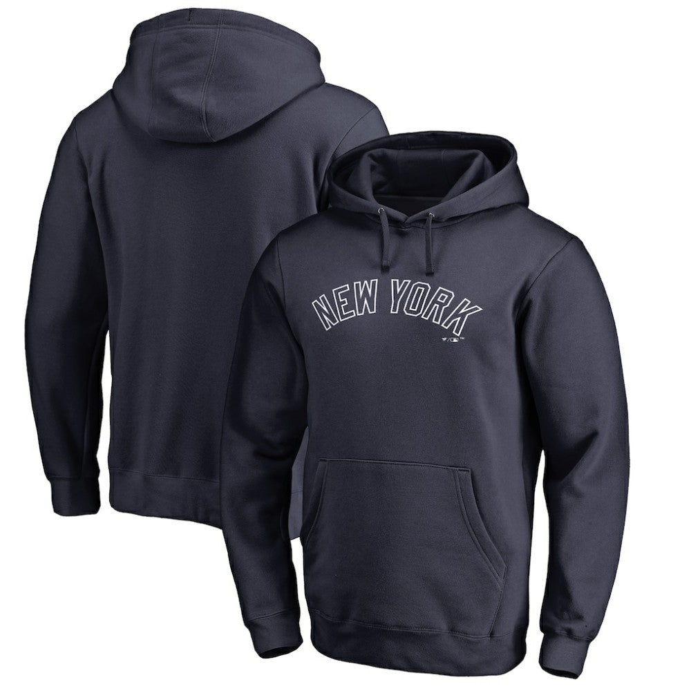New York Yankees Official Wordmark Fitted Pullover Hoodie - Navy - MLB on Sale