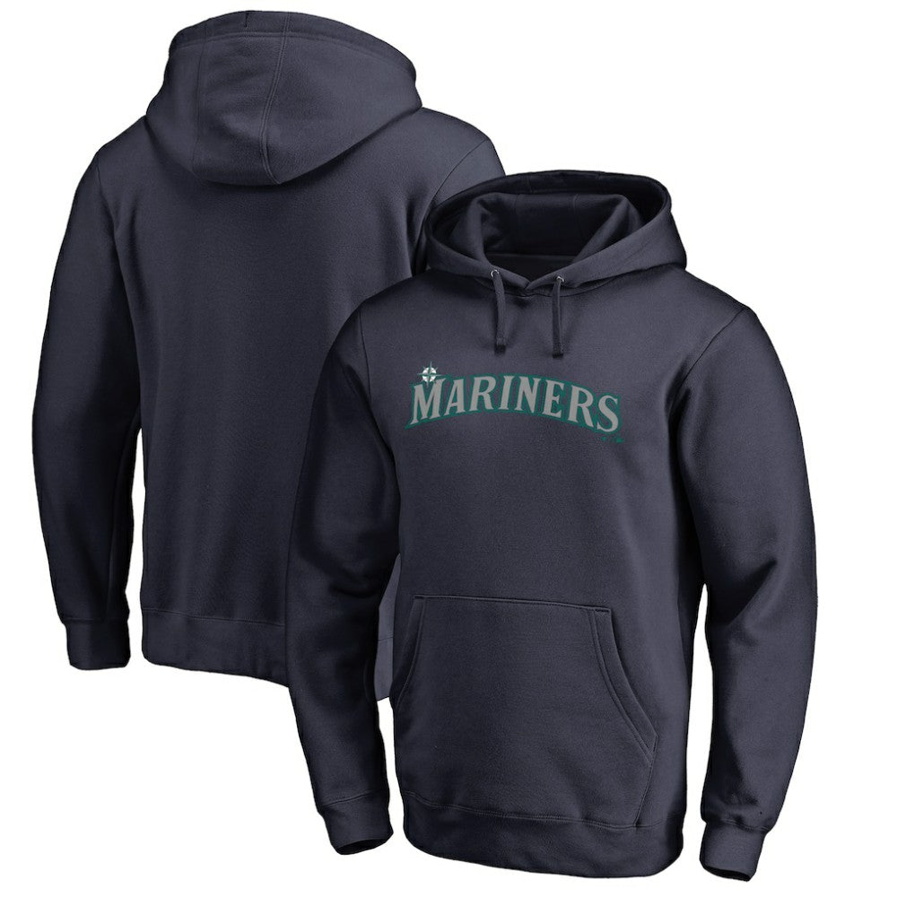 Seattle Mariners Official Wordmark Fitted Pullover Hoodie - Navy - MLB on Sale