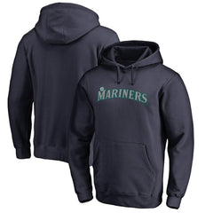 Seattle Mariners Official Wordmark Fitted Pullover Hoodie - Navy - MLB on Sale