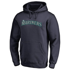 Seattle Mariners Official Wordmark Fitted Pullover Hoodie - Navy - MLB on Sale