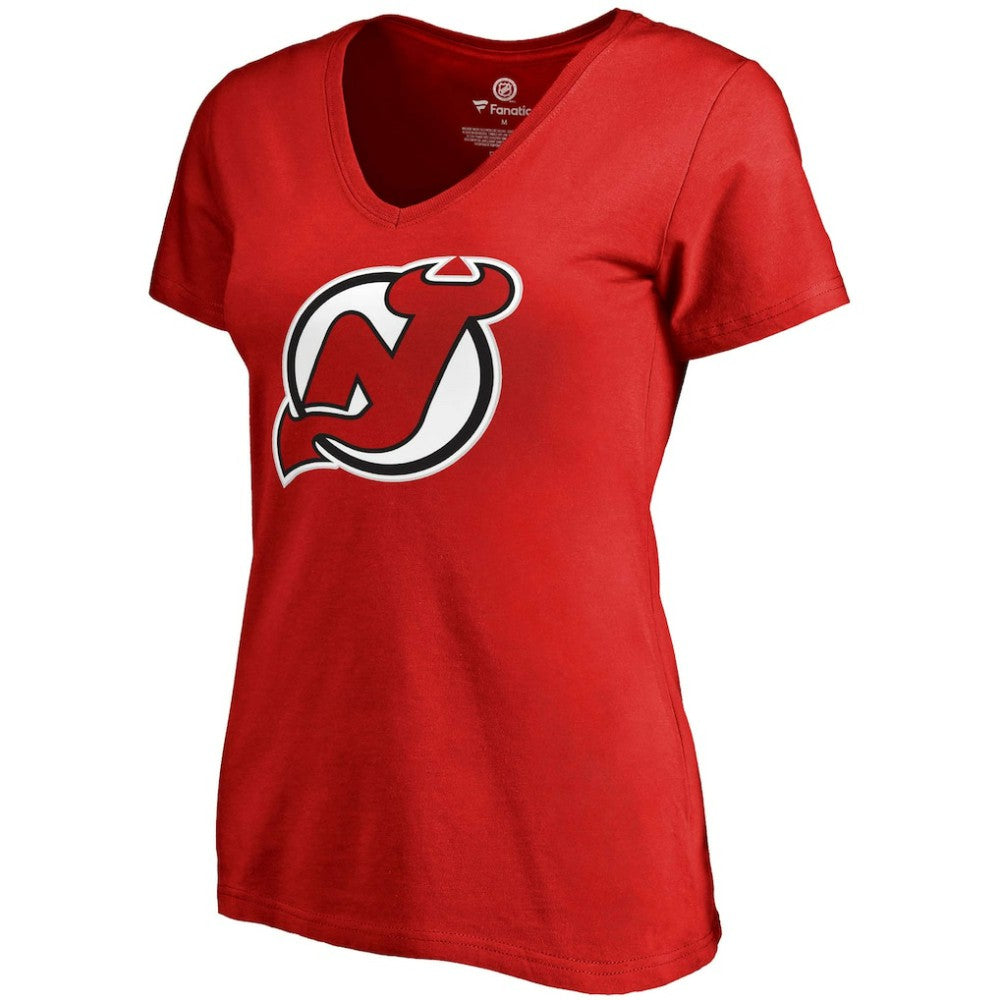 Nico Hischier New Jersey Devils Fanatics Women's Plus Size Backer Name & Number V-Neck T-Shirt - Red - NHL 2944676