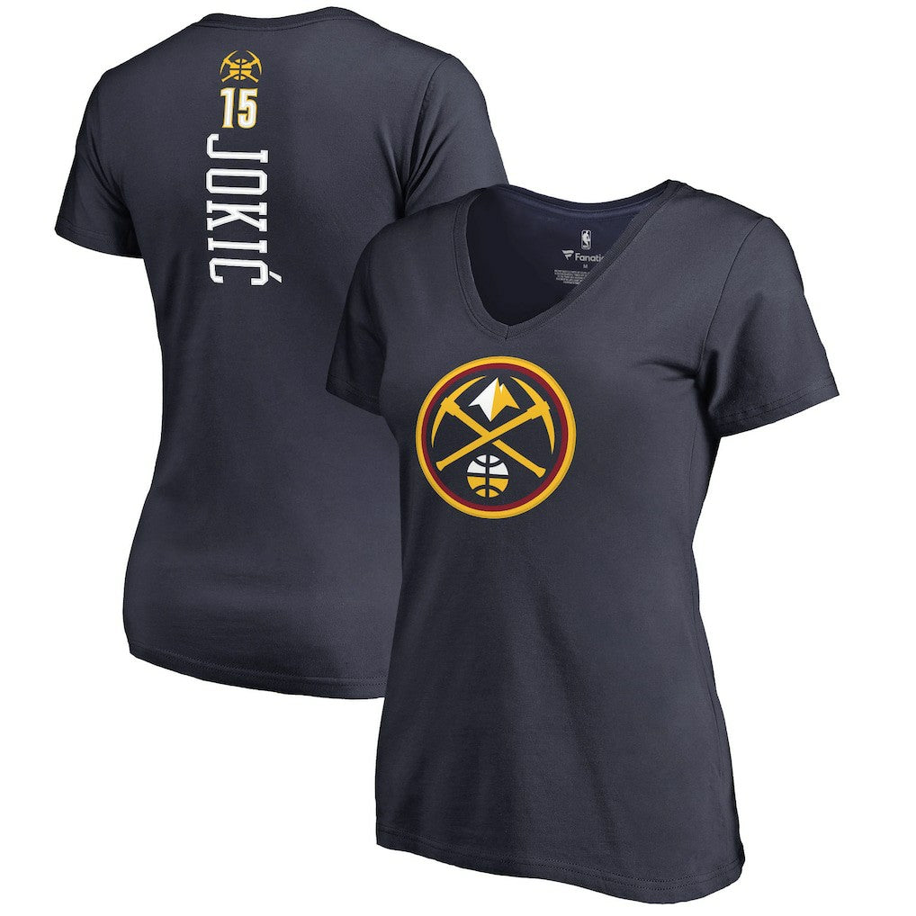 Nikola Jokic Denver Nuggets Women's Team Backer Name & Number V-Neck T-Shirt Navy