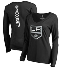 Drew Doughty Los Angeles Kings Women's Backer Name & Number Slim Fit Long Sleeve V-Neck T-Shirt - Black - NHL 2975483