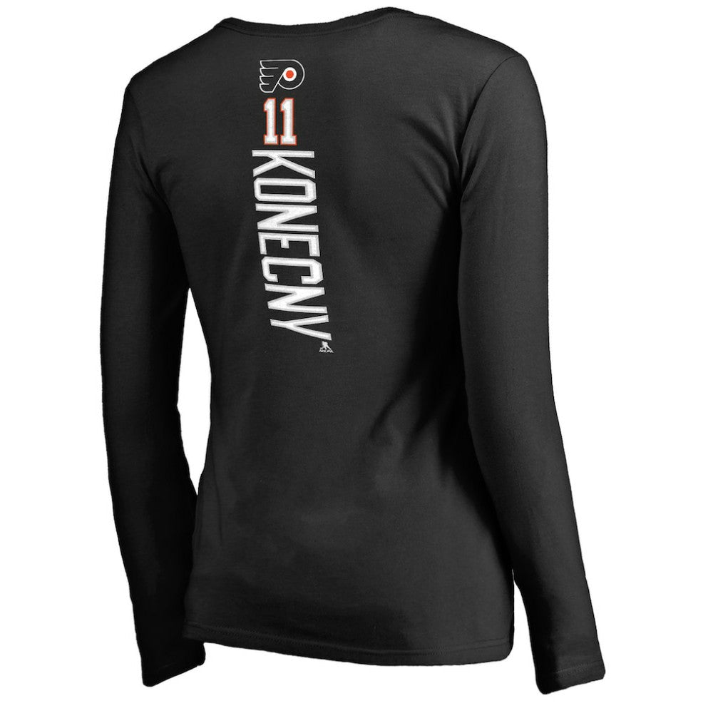 Travis Konecny Philadelphia Flyers Women's Backer Name & Number Slim Fit Long Sleeve V-Neck T-Shirt - Black - NHL 2975505