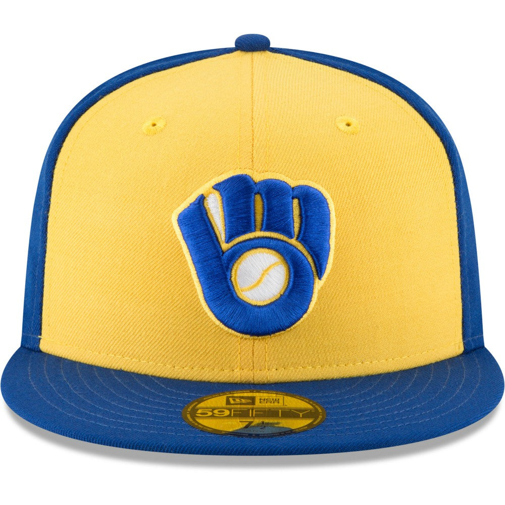 Milwaukee Brewers New Era Cooperstown Collection Wool 59FIFTY Fitted Hat - Yellow - New Era Discount
