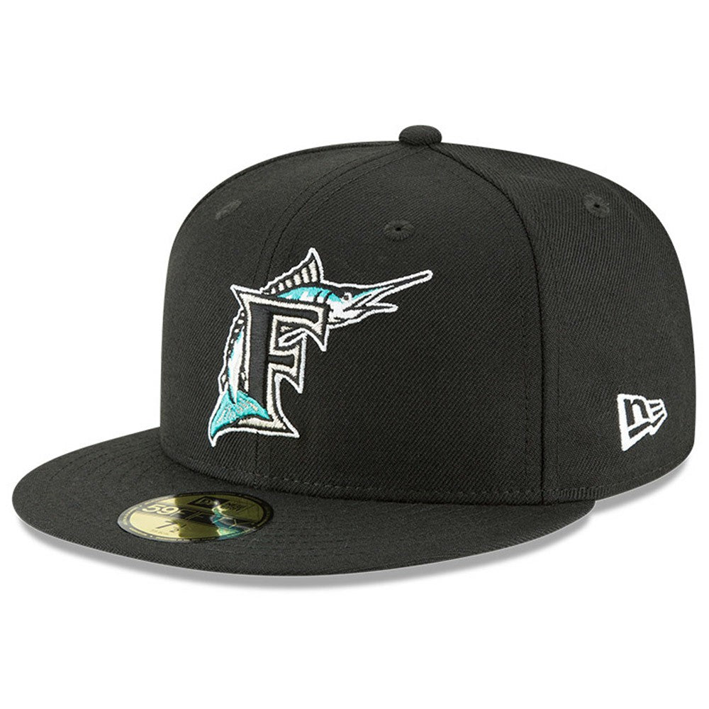 Florida Marlins New Era Cooperstown Collection Wool 59FIFTY Fitted Hat - Black - New Era Discount