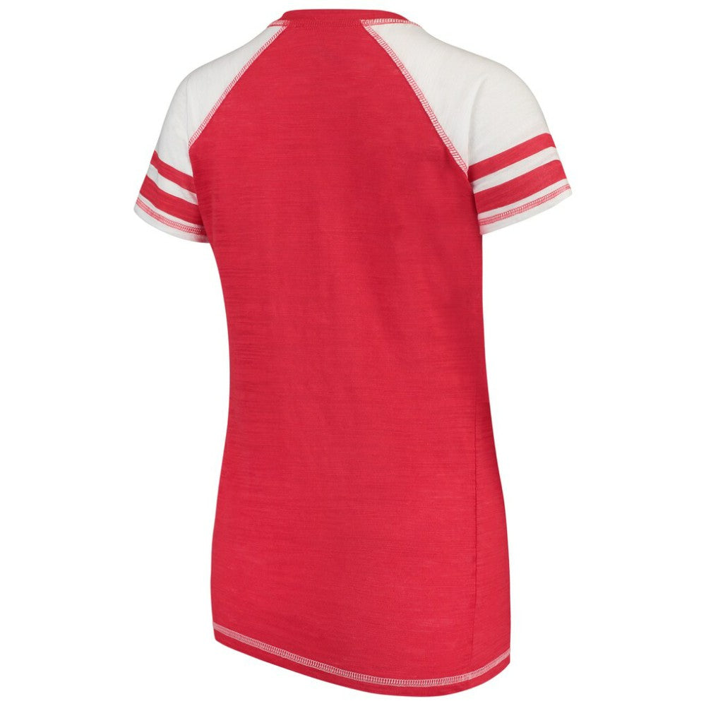 Washington Nationals Soft as a Grape Women's Color Block V-Neck T-Shirt - Red - MLB on Sale