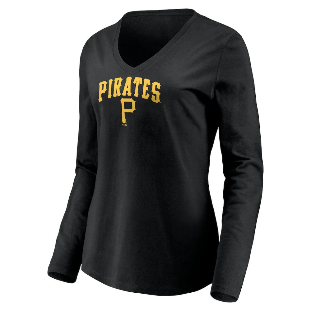 Pittsburgh Pirates Women's Cooperstown Collection Wahconah Long Sleeve V-Neck T-Shirt - Black - MLB Sale