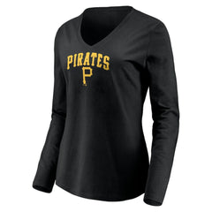 Pittsburgh Pirates Women's Cooperstown Collection Wahconah Long Sleeve V-Neck T-Shirt - Black - MLB Sale