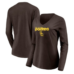 San Diego Padres Women's Cooperstown Collection Wahconah Long Sleeve V-Neck T-Shirt - Brown - MLB on Sale