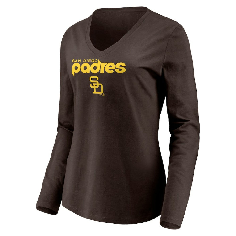 San Diego Padres Women's Cooperstown Collection Wahconah Long Sleeve V-Neck T-Shirt - Brown - MLB on Sale